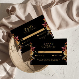 Black Fall Terracotta Floral Boho Chic Hochzeit RSVP Karte