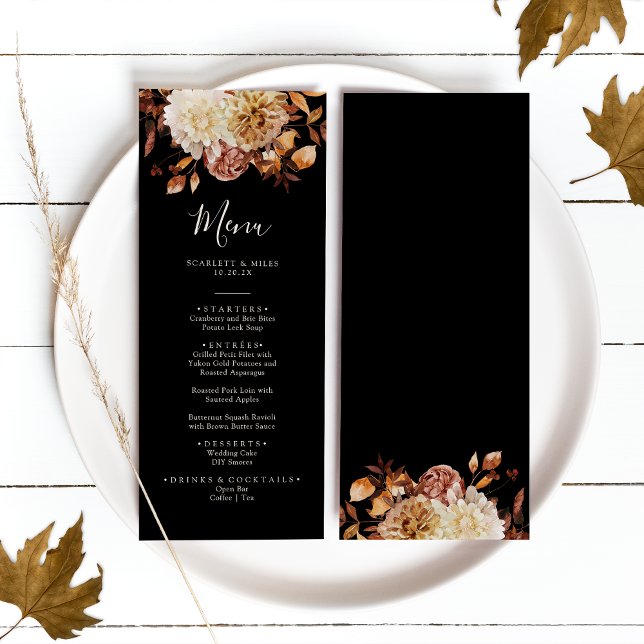 Black Fall Terracotta Menükarte (Black Fall Terracotta Watercolor Wedding Menu
)