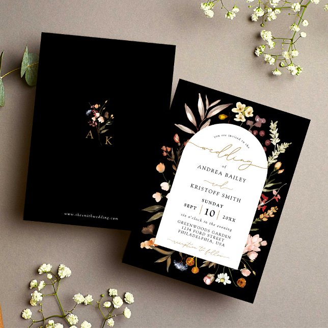 Black Fall Wildblume Boho Garden Arch Wedding Einladung (Von Creator hochgeladen)