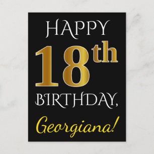 Black, Falsch Gold 18th Birthday + Custom Name Postkarte