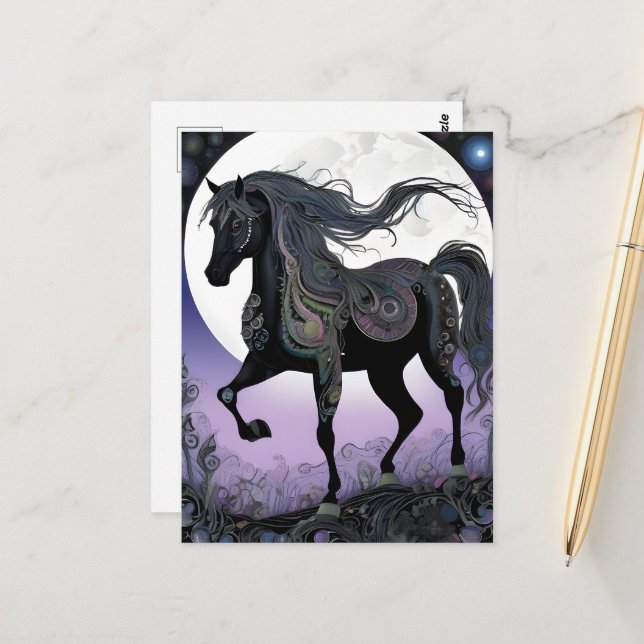 Black Fantasy Horse Postkarte (Vorderseite/Rückseite Beispiel)