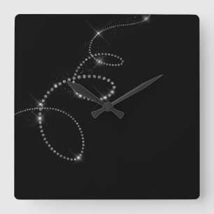 Black Faux Gray Crystals Swarovski Like Infinity Quadratische Wanduhr