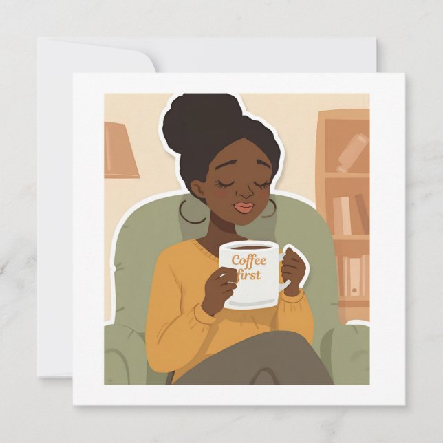 Black Female Drinking Coffee Einladung (Vorderseite)