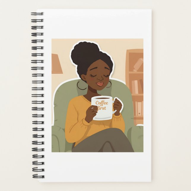 Black Female Drinking Coffee Planer (Vorderseite)