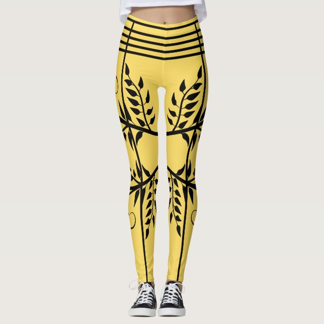Black Fern Muster Aspen Gold Futuristic Athletic Leggings (Vorderseite)