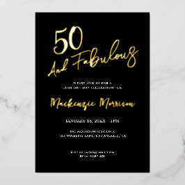 Black Fifty and Fabulous Script Birthday Folieneinladung