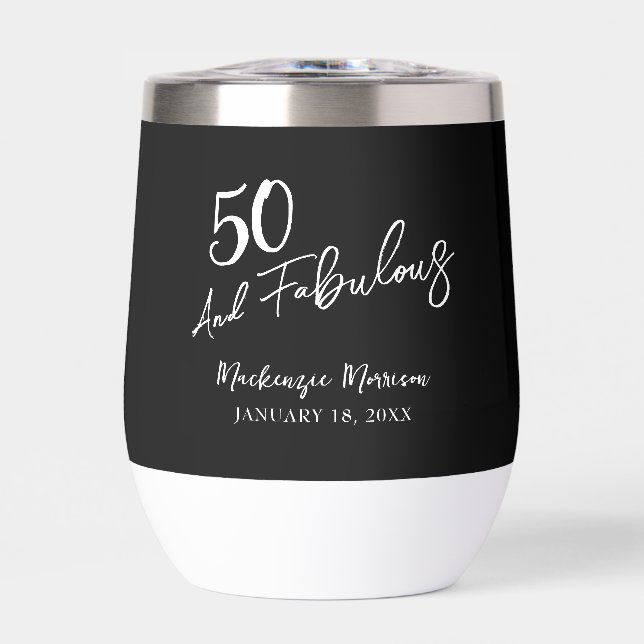 Black Fifty and Fabulous Script Birthday Party (Vorderseite)