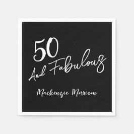 Black Fifty and Fabulous Script Birthday Serviette
