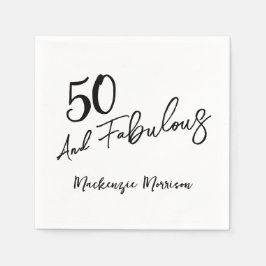 Black Fifty and Fabulous Script Birthday Serviette