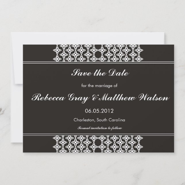 Black Filigree speichern Sie die Datumskarten Save The Date (Vorderseite)