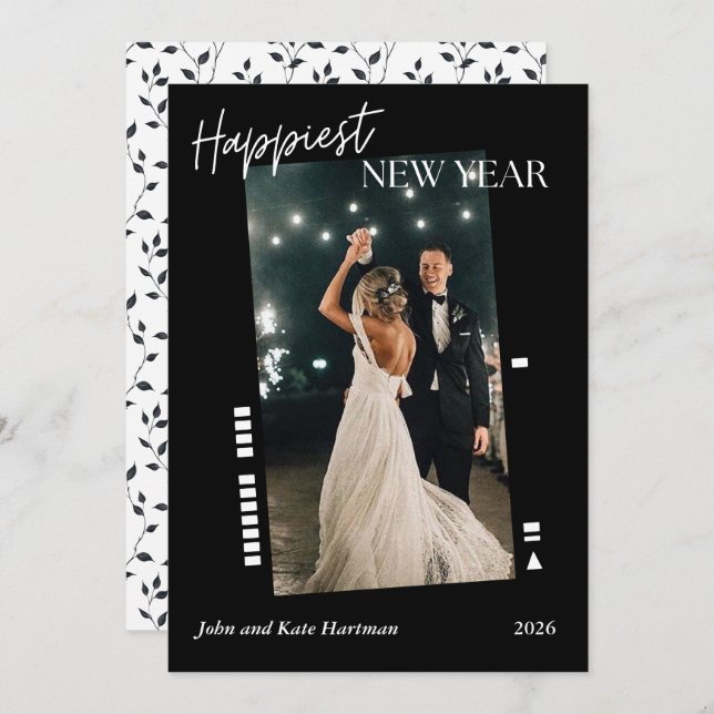 Black Film Happy New Year Photo Simple (Vorne/Hinten)