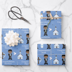 Black First Communion Boy Geschenkpapier Set