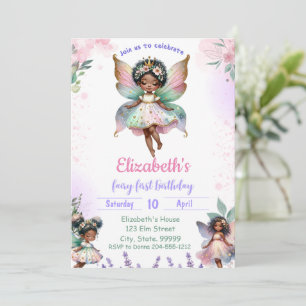 Black First Fairy Whimsical Geburtstag Einladung