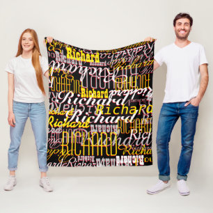 Black Fleece Blanket wahnsinnig gemustert mit Name