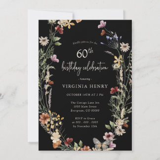 Black Floral 60. Geburtstagsparty Einladung