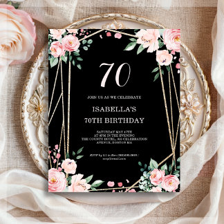 Black Floral 70. Budget Geburtstagseinladung