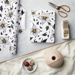 Black Floral Art Geschenkpapier