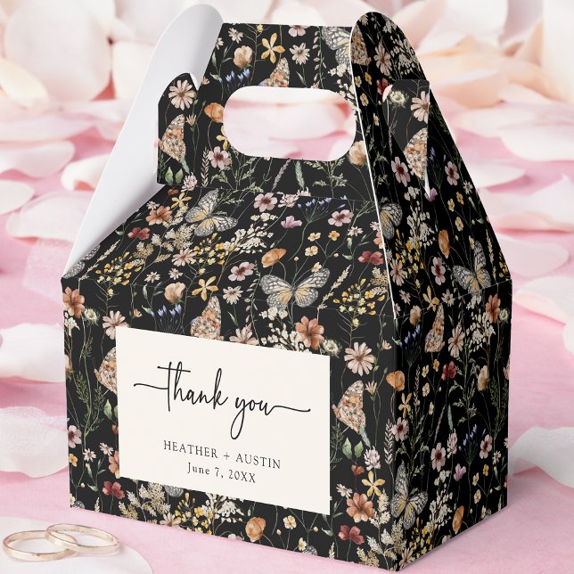 Black Floral Boho Gastgeschenk Hochzeit Box Geschenkschachtel (Black Floral Boho Wedding Favor Box with Butterflies by Painted Paperie
)