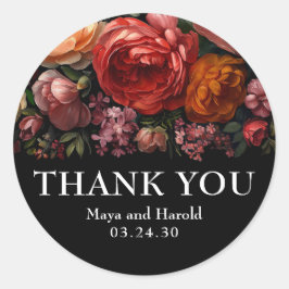 Black Floral Botanical Moody Dutch Danke Runder Aufkleber