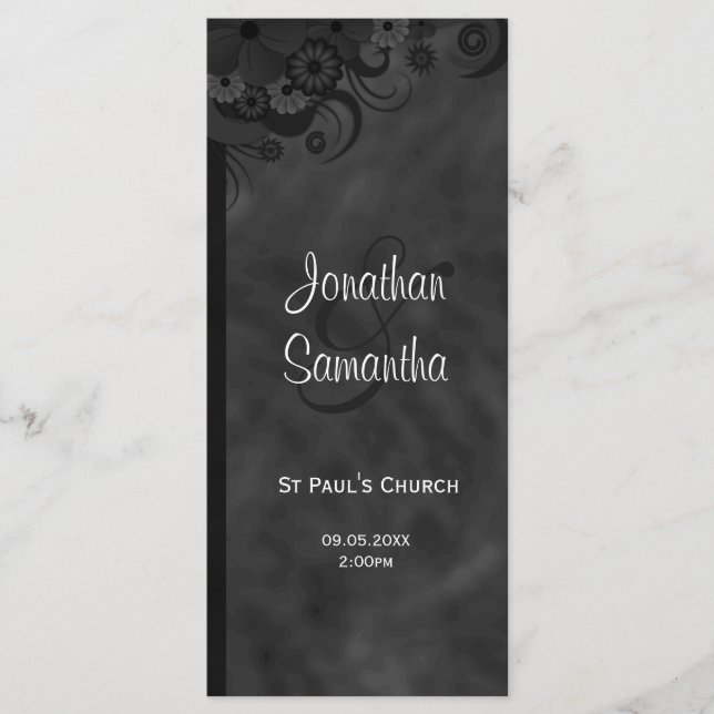 Black Floral Chalkbaord Goth Hochzeitsprogramme Programm (Vorderseite)