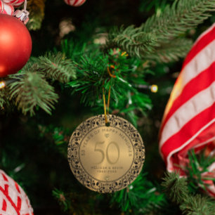 Black Floral Circle 50. Hochzeitstag Keramik Ornament