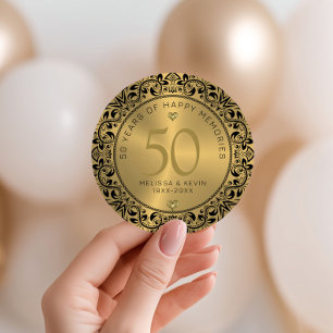 Black Floral Circle 50. Hochzeitstag Runder Aufkleber