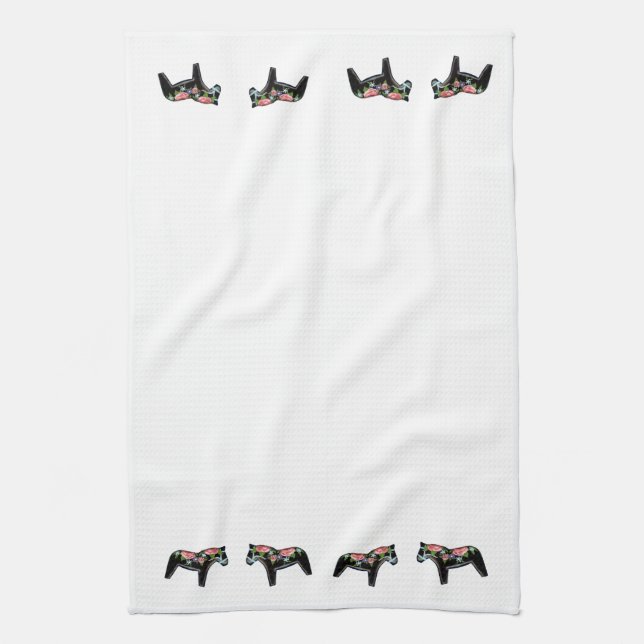 Black Floral Dala Horse MoJo Küchentuch (Vertikal)