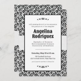 Black Floral Damask Foto Abschluss Einladung