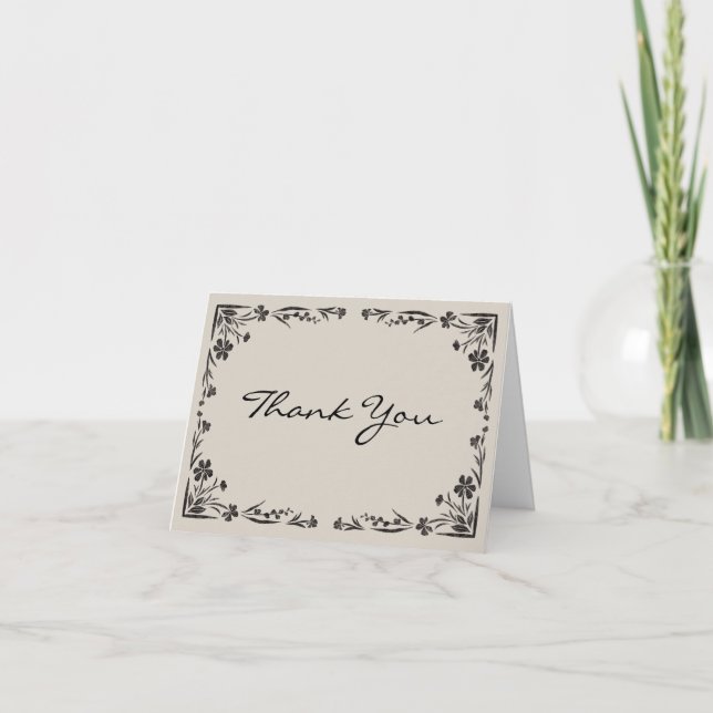 Black Floral Dankeschön Karte mit typischer Meldun (Vorderseite)