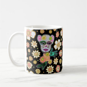 Black Floral Drollery Floral von Natalie Schorr Kaffeetasse