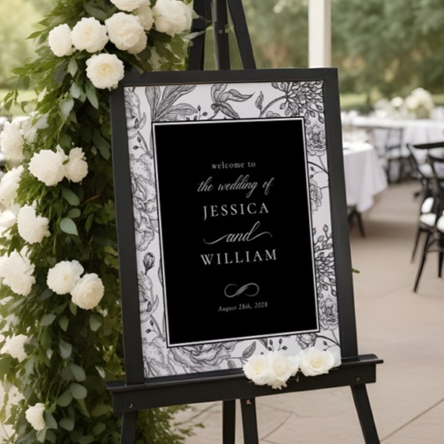 Black Floral Elegant Wedding Welcome Sign Poster (Von Creator hochgeladen)