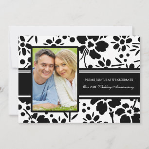 Black Floral Foto 25 Jahre Einladung