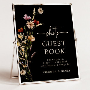 Black Floral Foto Guest Book Poster