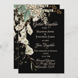 Black Floral Garland Script Elegante Hochzeit Einladung