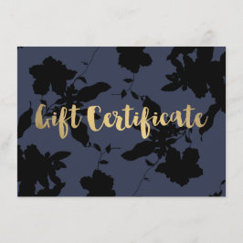 Black Floral Gold Text Blue Geschenkgutschein