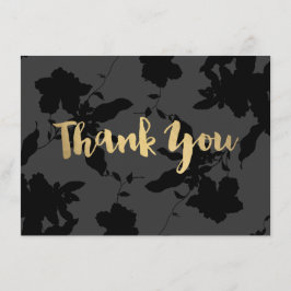 Black Floral Gold Text Dankeschön Karte