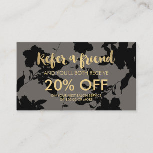 Black Floral Gold Text Gray Salon Empfehlungskarte