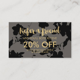 Black Floral Gold Text Gray Salon Empfehlungskarte