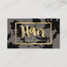 Black Floral Gold Text Haare Stylist Grau Visitenkarte