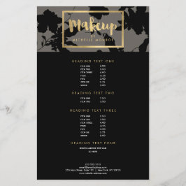 Black Floral Gold Text Makeup Artist Grau Flyer