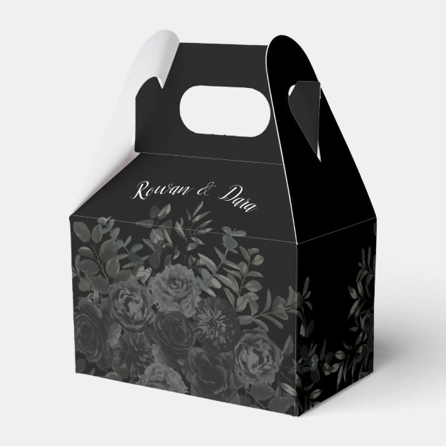 Black Floral Gothic Wedding Geschenkschachtel (Vorderseite)