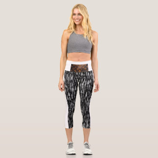 "Black Floral High-Waisted Yoga capris" Capri Leggings