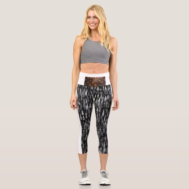 "Black Floral High-Waisted Yoga capris" Capri Leggings (Vorderseite)