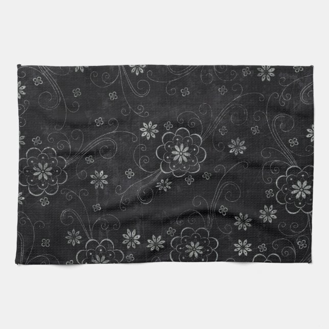 Black Floral Kitchtuch Geschirrtuch (Horizontal)