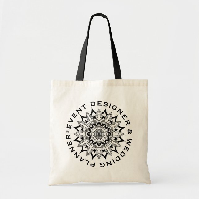 Black Floral Mandala Custom Text Tote Bag Tragetasche (Vorne)