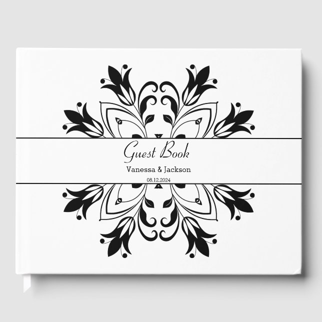 Black Floral Mandala Gästebuch (Vorderseite)