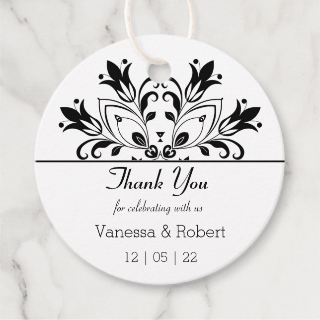 Black Floral Mandala Geschenkanhänger (Vorderseite)