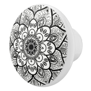 Black Floral Mandala Keramikknauf