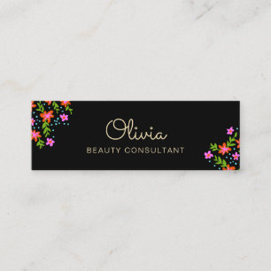 Black Floral Mini Signature Script Business Card Visitenkarte