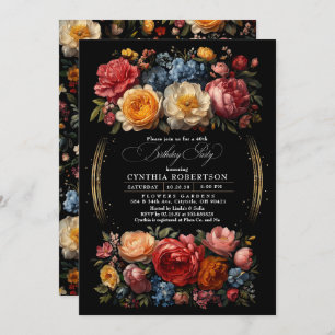Black Floral Moody Botanical Gothday Party Einladung